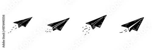 Paper Airplane Progression In Hand Drawn Style Set. Creativity, Innovation, And Idea Development Doodle Sketch Collection. Conceptual Growth Illustration. Isolated Vector Illustration