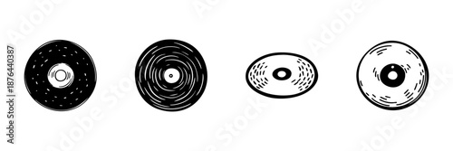 Vinyl Records And Cds In Hand Drawn Style Set. Music Media, Retro Audio, Vintage Sound Doodle Sketch Collection. Classic Music Formats. Isolated Vector Illustration