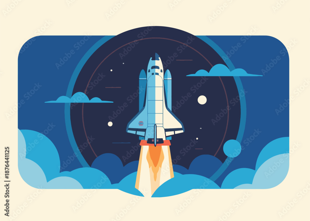 Obraz premium Flying Rocket Plane Launch Illustrator Artwork Creative Design Template 