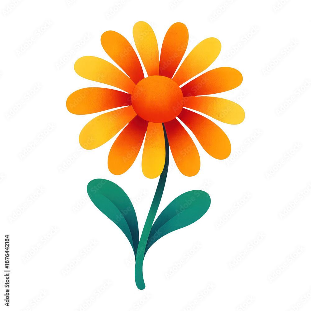 Fototapeta premium PNG Vibrant daisy illustration with leaves.