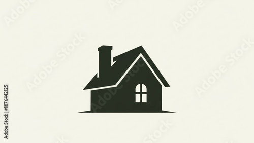 Simple dark house icon with chimney and window