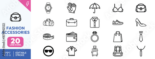 Fashion accessories line icons set