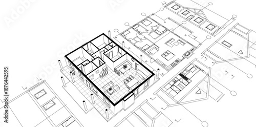 house traditional architecture plan 3d illustration	
