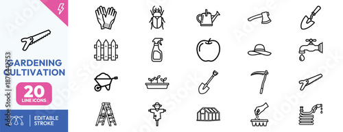 Gardening and cultivation tools icons set