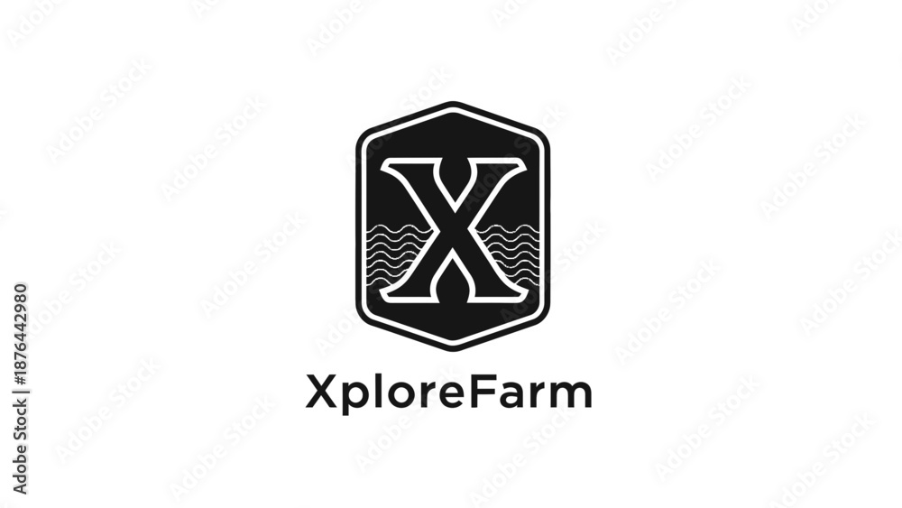 Naklejka premium XploreFarm Logo Design with Hexagonal Shield.