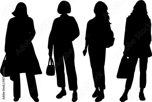 silhouette of women standing next to each other, vector