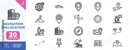 Navigation and GPS Location Line Icons Set