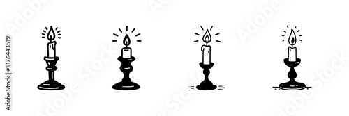 Candles On Holders In Hand Drawn Style Set. Warmth, Ambiance, And Relaxation Doodle Sketch Collection. Vintage Lighting Elements. Isolated Vector Illustration