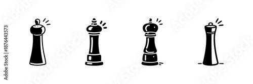 Pepper Mill And Salt Shaker Icons In Hand Drawn Style Set. Culinary Seasoning, Kitchen Utensils, Spice Grinding Doodle Sketch Collection. Cooking Essentials. Isolated Vector Illustration