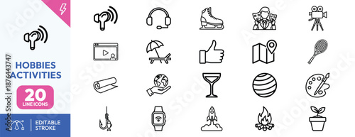 Outline Icons for Hobbies and Leisure Activities