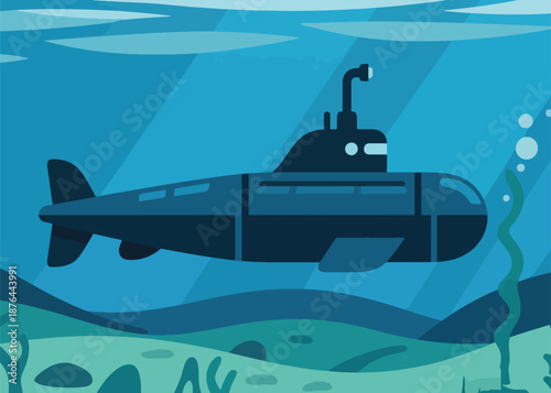 Modern Submarine Underwater Illustrator Artwork Creative Design Template 