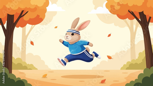 Animated rabbit running through autumn woods
