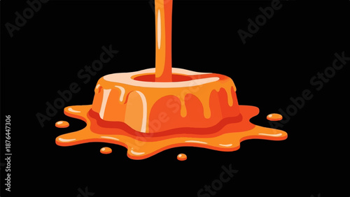 A thick, orange liquid cascades onto a ring-shaped mold, spilling over