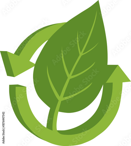 Sustainable Ecology Symbol with Green Leaf and Cycle Arrows