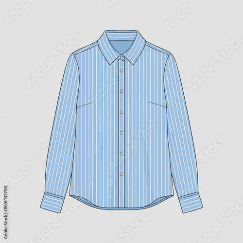 Light Blue Striped Long Sleeve Dress Shirt with Collar