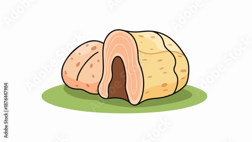 Cartoon drawing of a cross-section of a hazelnut, showing its shell and kernel