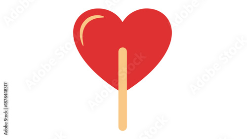A vibrant red heart-shaped lollipop on a stick, symbolizing love, sweetness, and delightful treats, perfect for celebrations and cheerful moments