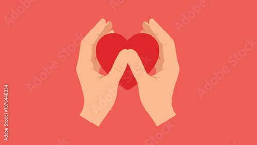 Hands gently cradling a vibrant red heart, symbolizing love, care, compassion, and heartfelt connection, perfect for health and relationship themes