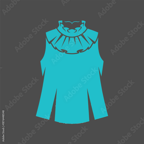 Teal blue long sleeved top with ruffled neck