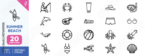 Summer Beach Line Icons Collection