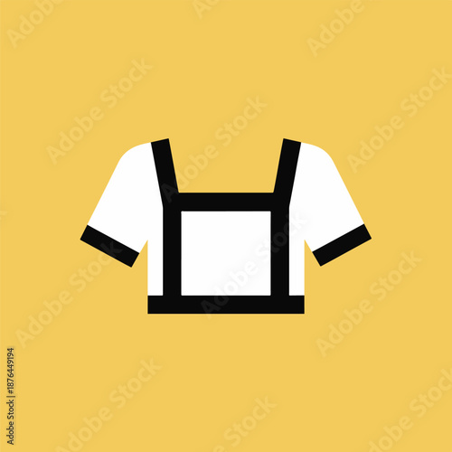 Simple white apron design with black straps and accents on yellow