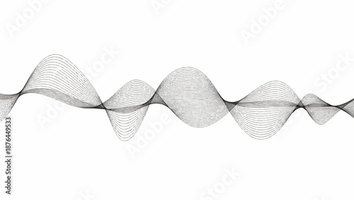 Abstract representation of oscillating, multi-layered waveforms in grayscale tones