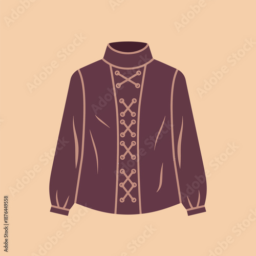Maroon Jacket with Lace Up Front and High Collar