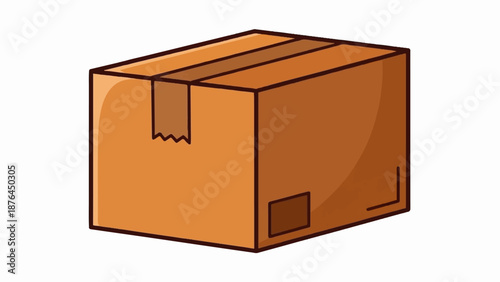 A simple illustration of a brown cardboard box with tape sealing the top
