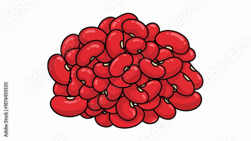 A pile of bright red kidney beans, illustrated with bold black outlines