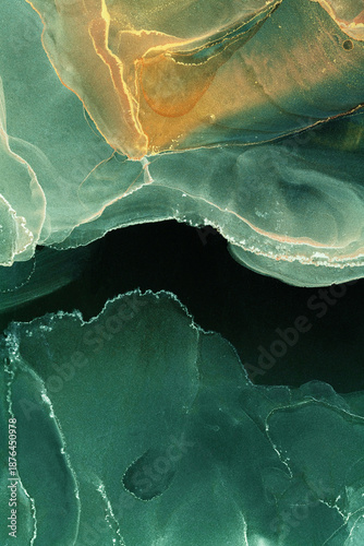 Black alcohol ink shapes blend together creating patterns with depth and movement in an abstract work of art