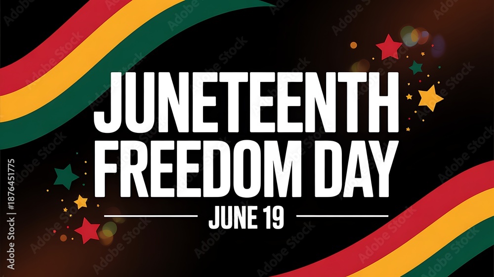 Naklejka premium Juneteenth freedom day celebration with colorful ribbons and stars on dark background high quality professional detailed modern elegant stylish