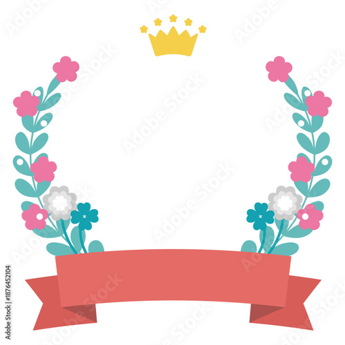 花束とリボンのかわいいフレーム(王冠) - アワードランキング素材
