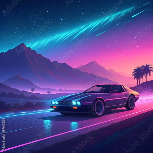 car on the road at sunset