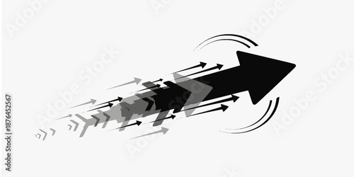 A horizontal arrow with four horizontal dashed lines trailing behind it to show speed.