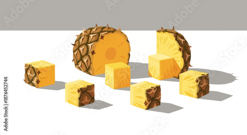 Freshly cut pineapple fruit on a clean background