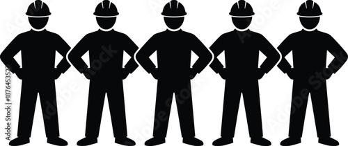 Construction Worker Silhouettes in Confident Poses with Hard Hats for Team Unity, Safety, and Labor Force Representation