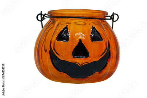 Glass Pumpkin Lantern Halloween Decoration Isolated on White