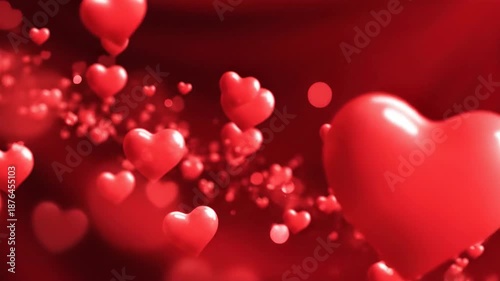 Floating red hearts background for love and romance