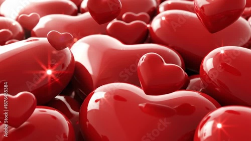 Red heart shapes arranged in a close up composition