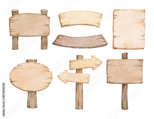 Watercolor Illustration Set of Wooden Board