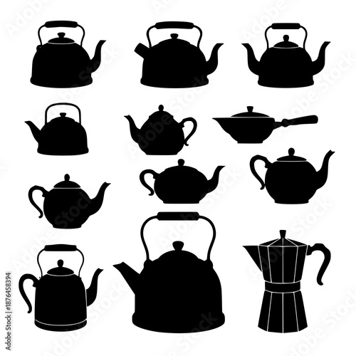Abstract kettle teapot coffee pot silhouette icon collection vector