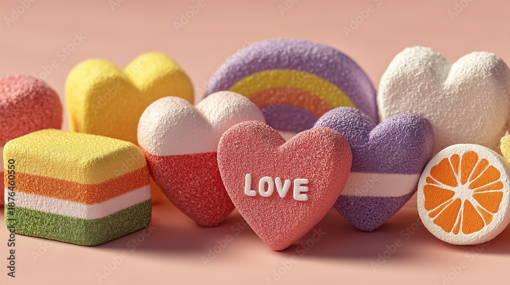 Fototapeta premium Valentine's Day Flat Lay Gifts with Heart Shaped Candies