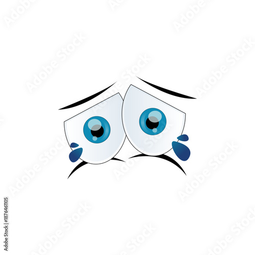 Cartoon eyes showing sadness and crying with blue irises isolated on white background simple vector graphic design
