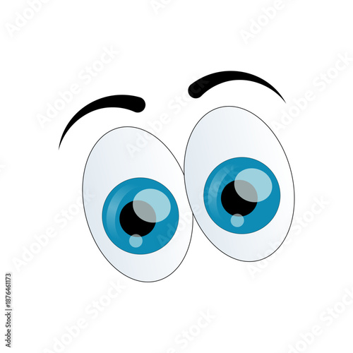 Surprised cartoon eyes looking upwards with wide pupils and raised eyebrows isolated on white background simple vector