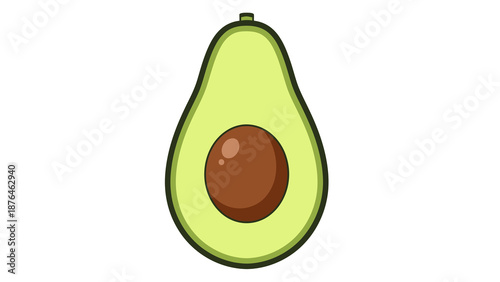 A vibrant and fresh illustration of a halved avocado with a prominent brown seed, representing healthy eating and natural ingredients