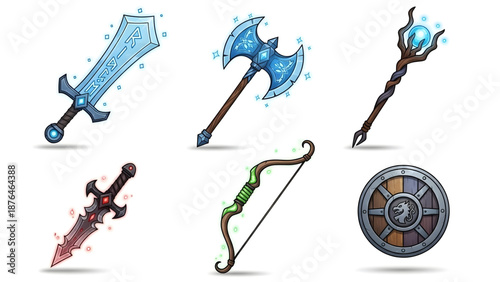 Fantasy RPG Game Weapons and Armor Set Medieval Style Magic Equipment Icons