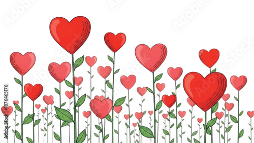 Hand Drawn Heart Flower Garden Illustration Romantic Love Concept Isolated for Valentine'