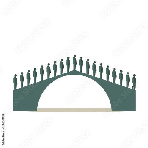 illustration of a bridge constructed entirely from human silhouettes. Seniors stand safely at the center while younger generations form the structural support underneath, symbolizing social responsibi