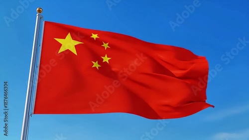 Chinese Flag Waving in the Wind.