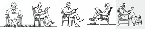 line art of a grandfather sitting reading a newspaper